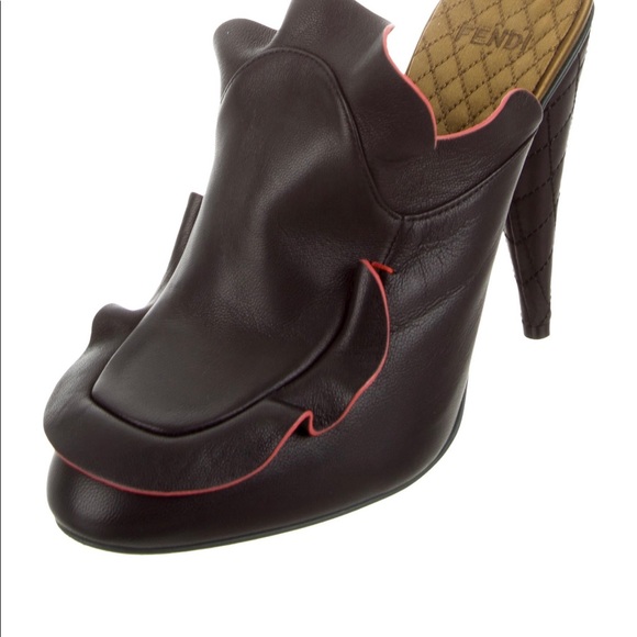 Fendi Leather Ruffle-Accented Mules - Picture 3 of 13
